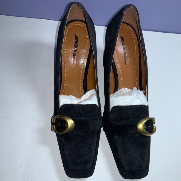 Coach Jade square toe suede loafers Sz 10 chunky heels dustbag & booklet New - Picture 3 of 11